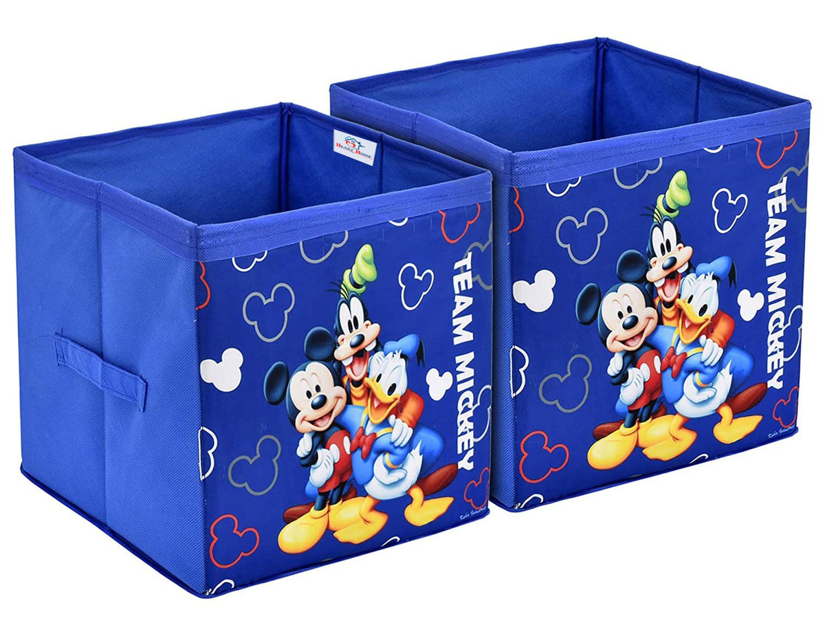 Heart Home Non-Woven Mickey & Friend Print Flodable Storage Box/Wardrobe Organizer For Home Decor, Pack of 2 (Blue) 54HH4249.