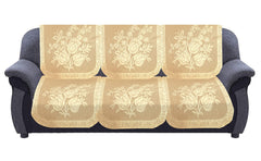 Heart Home Flower Printed 5 Seater Cotton Sofa Cover Set (Cream)-44HH0525