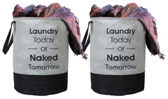 Kuber Industries Round Non Woven Fabric Foldable Laundry Basket, Toy Storage Basket, Cloth Storage Basket With Handles,45 Ltr (Set Of 2, Grey & Black)-KUBMART11448