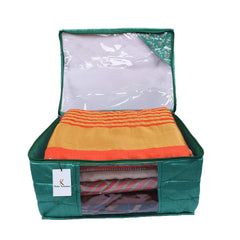 Kuber Industries 3 Layered Quilted Silk 3 Pieces Saree Cover (Green) -CTKTC024694