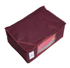 Heart Home 3 Pieces Non Woven Fabric Saree Cover/Clothes Organiser for Wardrobe Set with Transparent Window, Extra Large (Maroon)- HEART6950