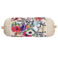 Heart Home Bolster Cover|Polyester Bolster Cover Set|Diwan Round Bolster Pillow Covers|Luxurious Floral Print Roll Masand Cover|Pack of 2 (Cream)