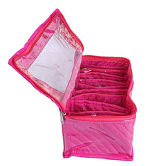Kuber Industries Laminated Satin 10 Pouch Jewellery Box, Pink and Green - 2 Piece