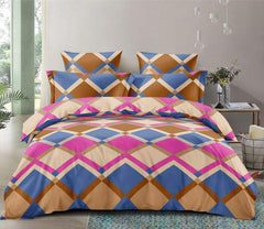 Kuber Industries Checkered Design Glace Cotton Double Bedsheet with 2 Pillow Covers (Brown)-CTKTC033172