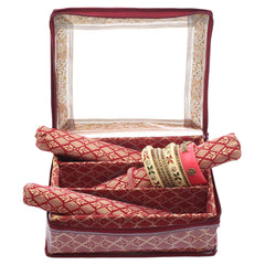 Kuber Industries Multipurpose Tribal Design Laminated 3 Rod Bangle Box/Organizer/Case With Tranasparent Top (Maroon)-47KM0513