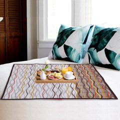 Heart Home Bed Server|PVC Rose Floral & Strips Print Both Sided Food Mat|Waterproof Mattress Protector, 35x35 Inch (Multicolor)
