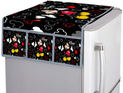 Kuber Industries Disney Mickey Print Silk Special Long Crush Fridge/Refrigerator Top Cover, Black-KUBMART010084