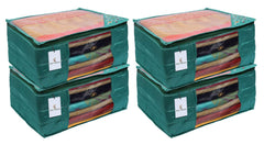 Kuber Industries 3 Layered Quilted Silk 4 Pieces Saree Cover (Green) -CTKTC24695