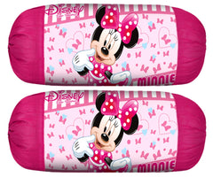 Kuber Industries Disney Minnie Print Silk Special Long Crush Bolster Cover- Set of 2, Pink-KUBMART010020