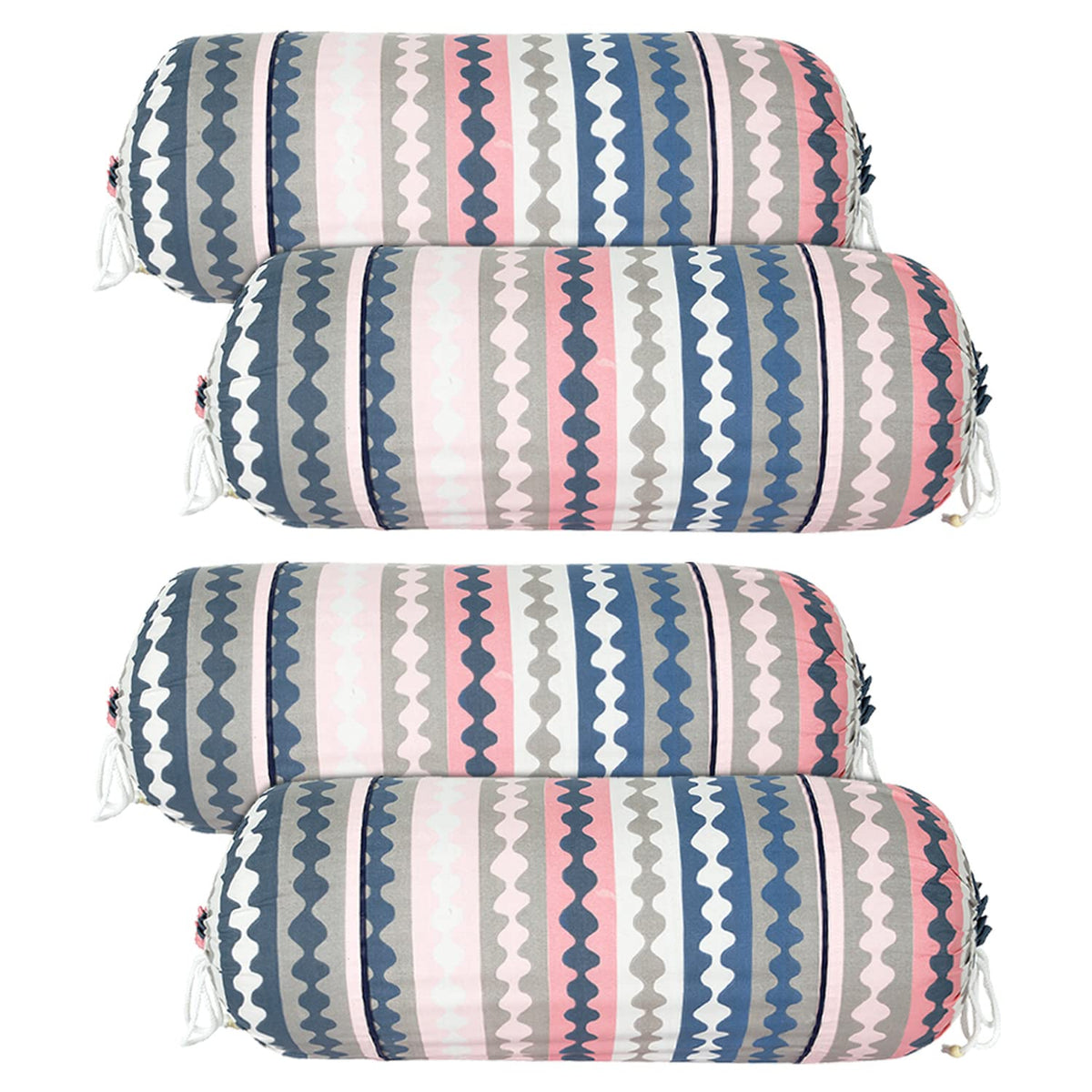 Kuber Industries Bolster Covers | Soft Cotton Bolster Cover Set | Diwan Round Bolster Pillow Covers | Zig Zag Design Roll Masand Cover | 16x32 Inch | Pack of 4 | Multicolor