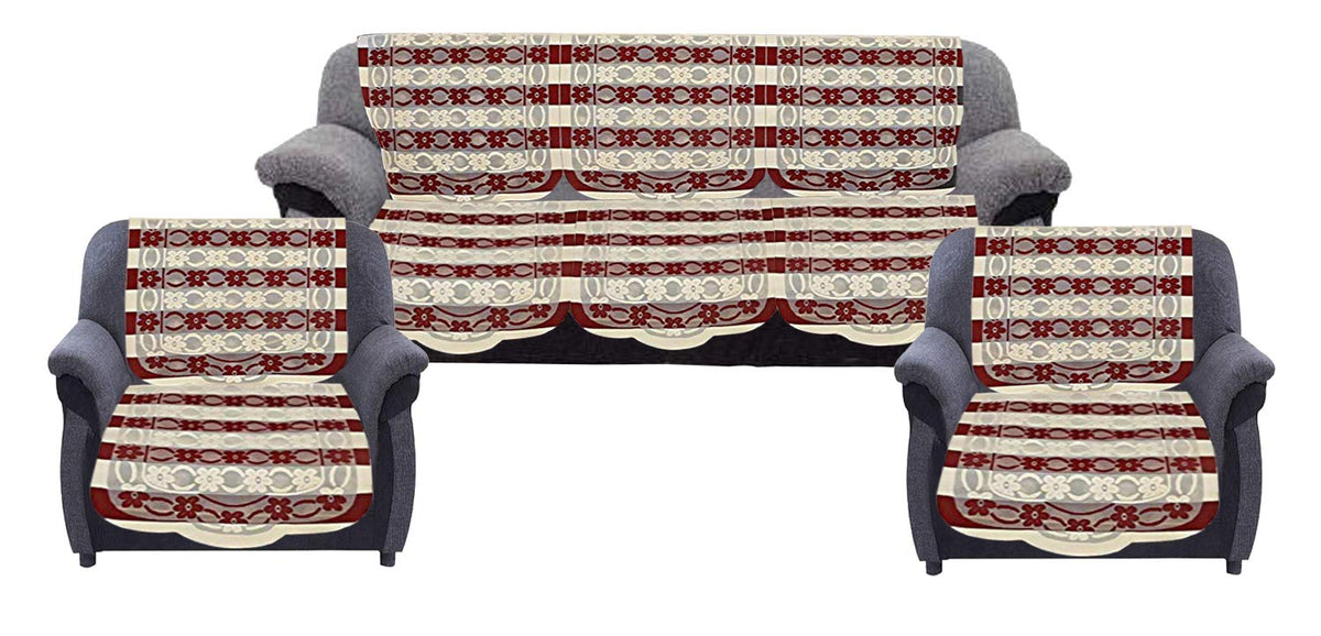 Kuber Industries Flower Cotton Floral Sofa Cover, 70" x 29", Set of 6, Brown, Standard (CTSOFA029)