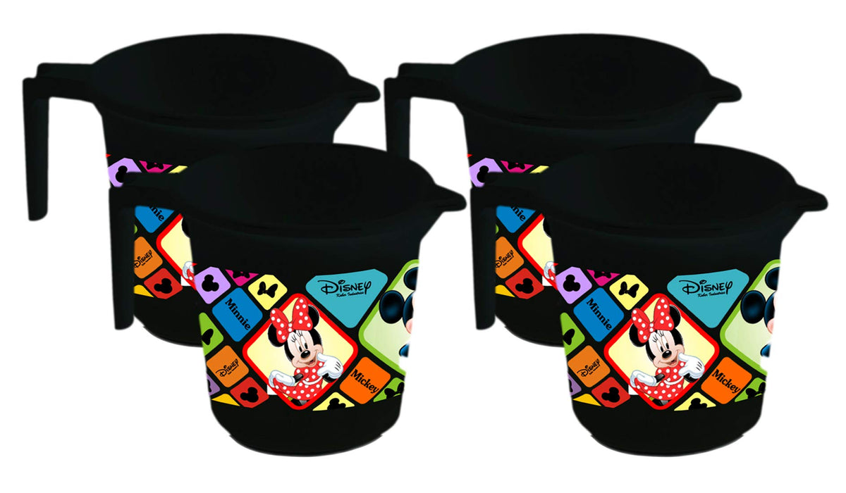 Kuber Industries Disney Mickey Minnie Print Plastic Bathing Mugs for Bathroom Bath Accessory, 500 ML (Set of 4,Black) -HS_35_KUBMARTS17556