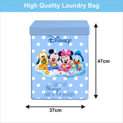 Homestic Disney Foldable Laundry Basket With Lid & Handle|Square Storage Box For clothes|Kids Toys Storage Organizer|Sturdy Cardboard Base|Disney Kids Team Mickey Print (Royal Blue)