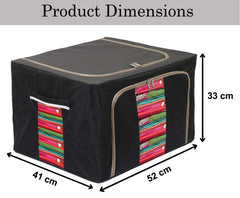 Kuber Industries Large Clear Window Storage Bins Foldable Fabric Storage Bins Boxes Stackable Container Organizer Set with Carrying Handles (Black & Grey, KUBMART12259, Standard)