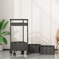 Kuber Industries 4Th Generation Square Rotating Rack|3-Layer Kitchen Trolley with 360 Rotation|Portable Storage Rack for Bathroom, Bedroom (Black)