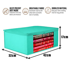 Heart Home Saree Cover | Clothes Storage Bag | Storage Organizer Bag | Zip Closure Saree Cover | Wardrobe Organizer | Plain Transparent Window Saree Cover | 6 Inch | Pack of 3 | Green