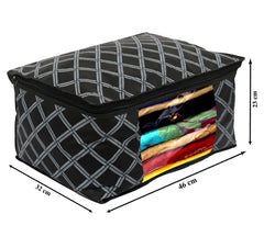 Kuber Industries Check Print Non-Woven Foldable Saree Cover|Clothes Storage For Saree, Lehenga, Suit With Top Transparent Pack of 4 (Black)