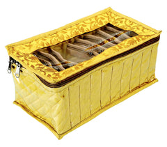Kuber Industries Fabric Jewellery Box with 10 Transparent Pouches (Yellow)-KUBMART2971