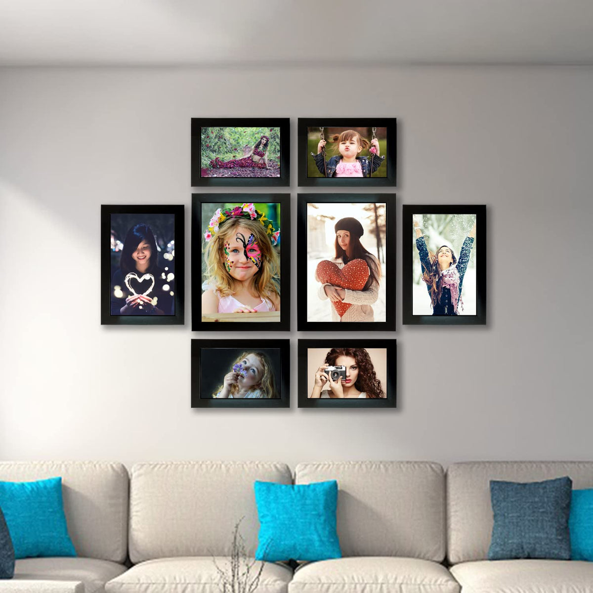 Kuber Industries Collage Photo Frame For Living Room, Wall Set of 8 (Black) Size: 5x7-2 Pc., 8x6-2 Pc., 6x4-4 Pc.