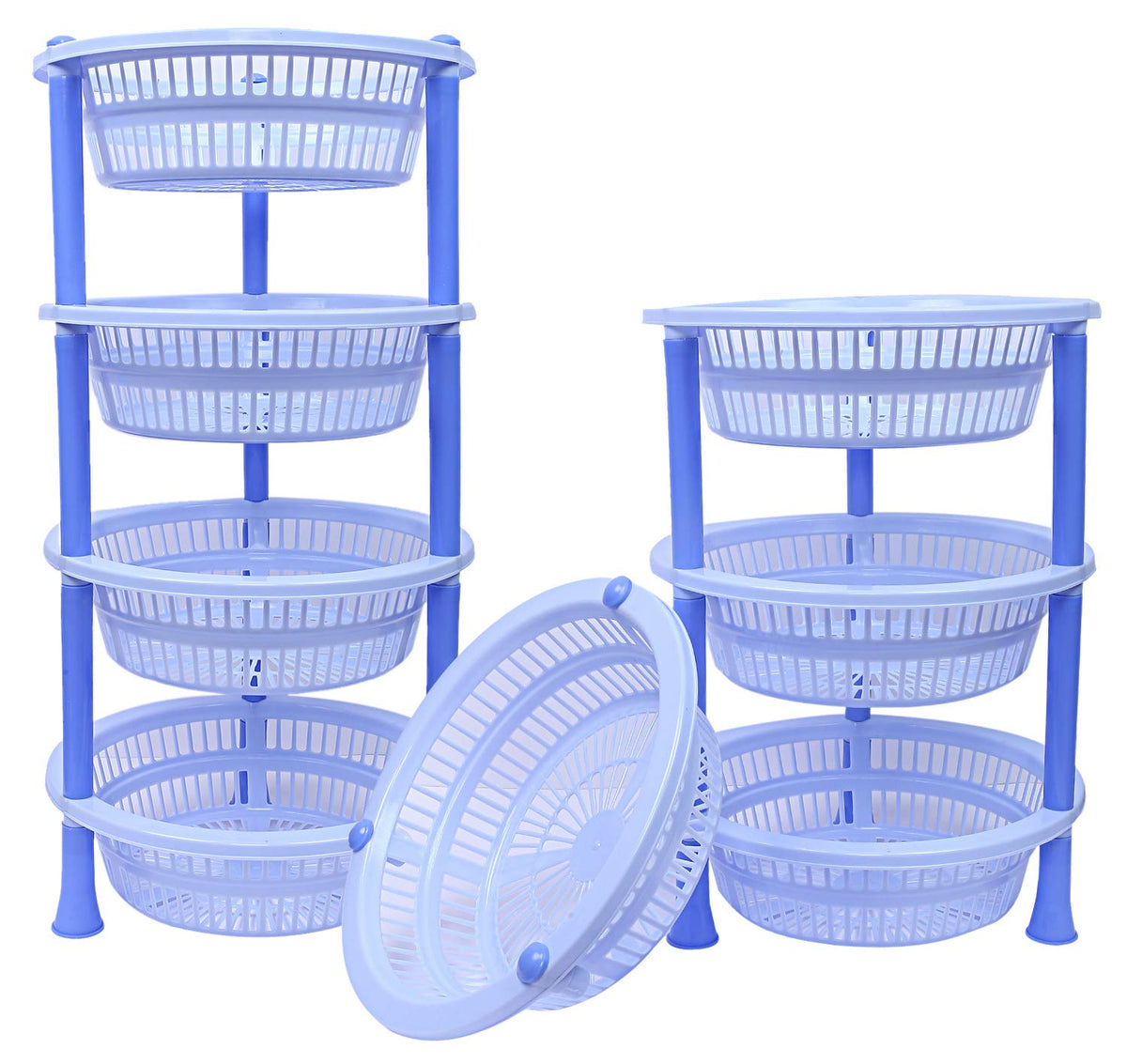 Kuber industries Plastic 2 Pieces 4 Layer Multi-Purpose Kitchen Storage Basket Rack (Blue)-CTKTC25201