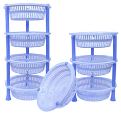 Kuber industries Plastic 2 Pieces 4 Layer Multi-Purpose Kitchen Storage Basket Rack (Blue)-CTKTC25201