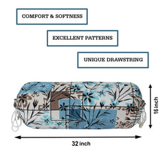 Kuber Industries Bolster Covers | Soft Cotton Bolster Cover Set | Diwan Round Bolster Pillow Covers | Flower-Check Print Roll Masand Cover | 16x32 Inch | Pack of 4 | Blue