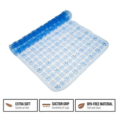 Heart Home Bath Mat | PVC Bathroom Mat | Shower Bath Mat | Transparent Round Check Floor Tub Mat | Foot Massager Mat | Anti-Skid Floor Mat | Shower Mat | Blue
