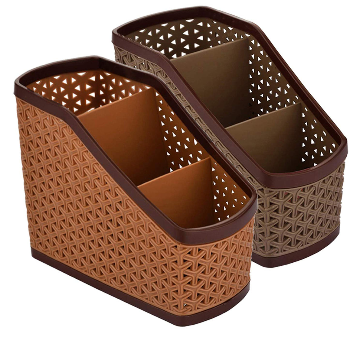 Kuber Industries Plastic 2 Pieces Multi-Purpose Compact Desk Storage Organizer Stationary Box for Case Pen Pencil Holder, Plastic Cosmetics, Make Up Organizer Container (Brown & Beige) KUBMART3237