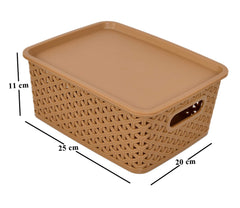 Fun Homes Plastic 3 Pieces Small Size Multipurpose Solitaire Storage Basket with Lid (Multi)