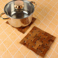 Kuber Industries Bamboo Wooden Coaster, Pan Pot Holder Heat Insulation Pad, Square 13 x 13 cm, 6 Piece Set -KI3428, Brown, Standard (NEWK20228)
