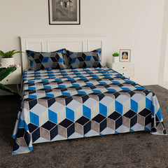 Heart Home Bedsheet | Cotton Double Bedsheet with 2 Pillow Covers | 144 TC Zig Zag Design Bedsheet for Bedroom | Bedsheet for Living Room | 90x100 Inch | Blue