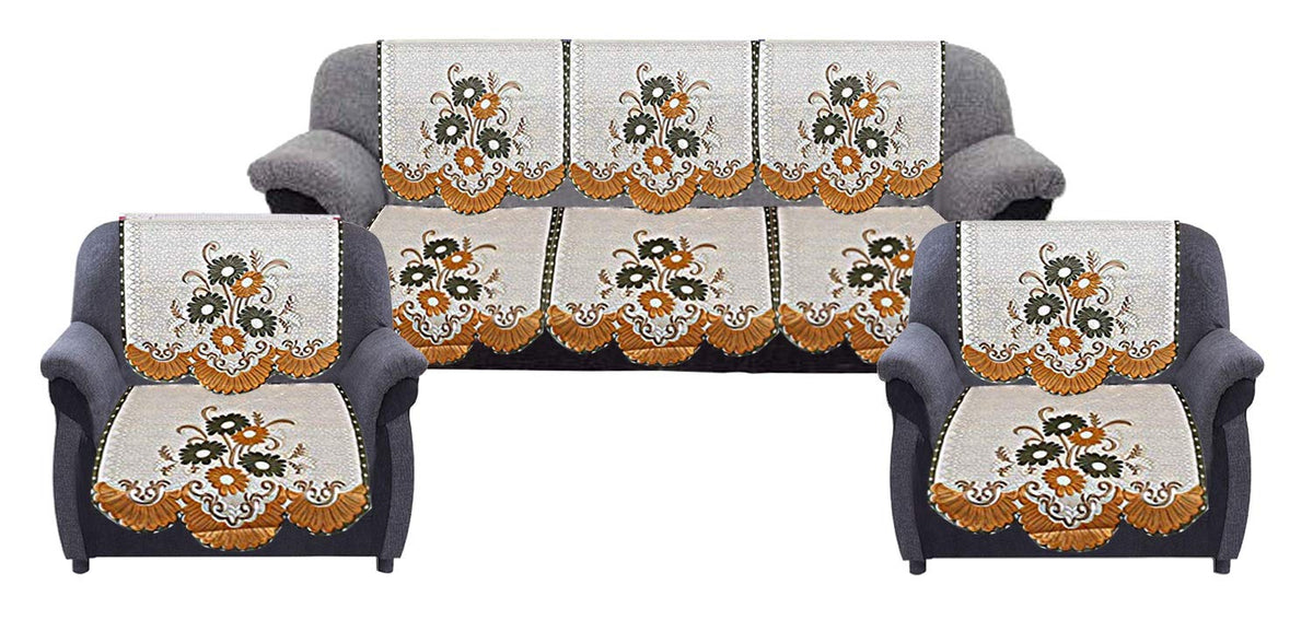 Kuber Industries Flower Design 6 Piece Cotton 5 Seater Sofa Cover Set - 70.07"x29.13", Brown