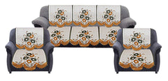 Kuber Industries Flower Design 6 Piece Cotton 5 Seater Sofa Cover Set - 70.07"x29.13", Brown