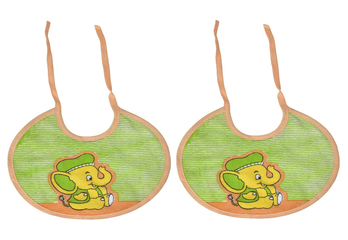 Kuber Industries Rouned Shaped Unisex Baby Cotton Super Bib, Baby Bib, Washable, Stain And Odor Resistant-Pack of 2 (Green)-HS43KUBMART25526