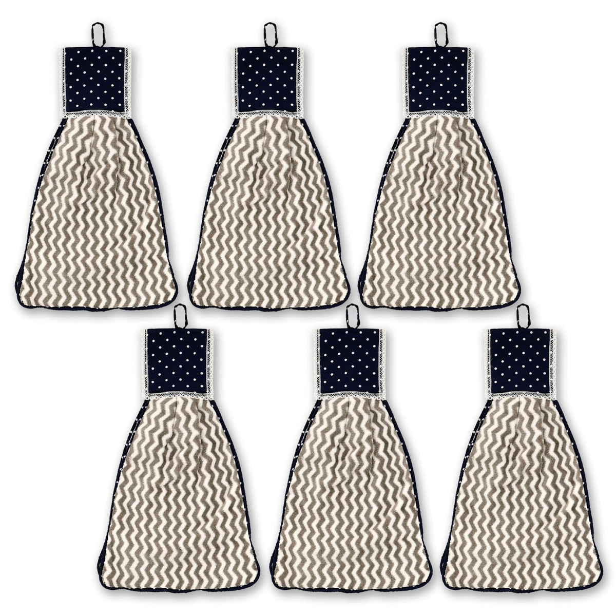 Kuber Industries Napkin | Washbasin Hanging Napkin | Kitchen Towel with Ties | Napkin for Kitchen | Zig Zag Napkin for Bathroom | Hand Towel for Kitchen | Pack of 6 | Gray
