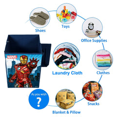 Heart Home Marvel Ironman Print Foldable Laundry Basket|Clothes Storage Basket With Handle & Lid,60 Ltr.(Navy Blue)