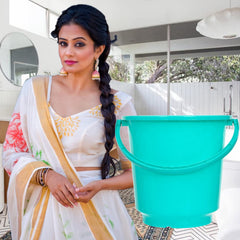 Heart Home Bucket|Plastic Bucket for Bathroom|Bucket for Bathing|Unbreakable Bucket with Handle|16 Liter|Pack of 2 (Green)