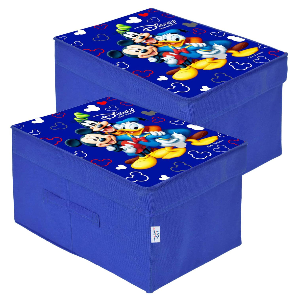 Heart Home Non-Woven Mickey & Friend Print Flodable Storage Box/Wardrobe Organizer With Lid For Home Decor, Pack of 2 (Blue) 54HH4229.