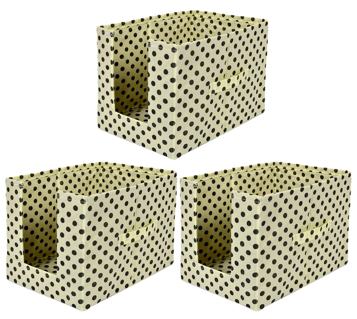 Kuber Industries Dot Printed Multiuses Non-Woven Closet Organizer With Handles- Pack of 3 (Cream & Black) -HS43KUBMART26561