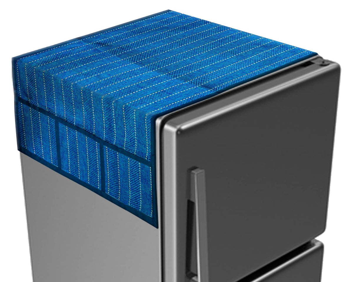 Kuber Industries Flower Print Jute Fridge Top Cover with 6 Utility Side Pockets (Multicolour)