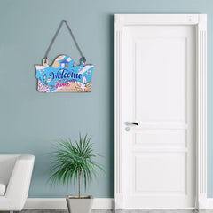 Heart Home Wooden Welcome To Our Home Printed Quotes For Home Door Decoration (Sky Blue)