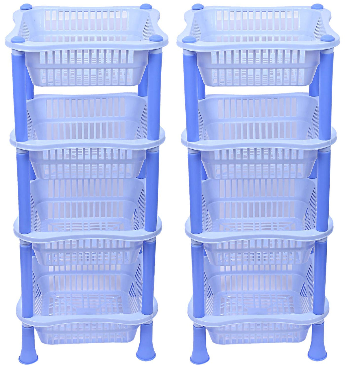 Kuber industries Plastic 2 Pieces 4 Layer Multi-Purpose Kitchen Storage Basket Rack (Blue)-CTKTC13269