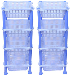 Kuber industries Plastic 2 Pieces 4 Layer Multi-Purpose Kitchen Storage Basket Rack (Blue)-CTKTC25268