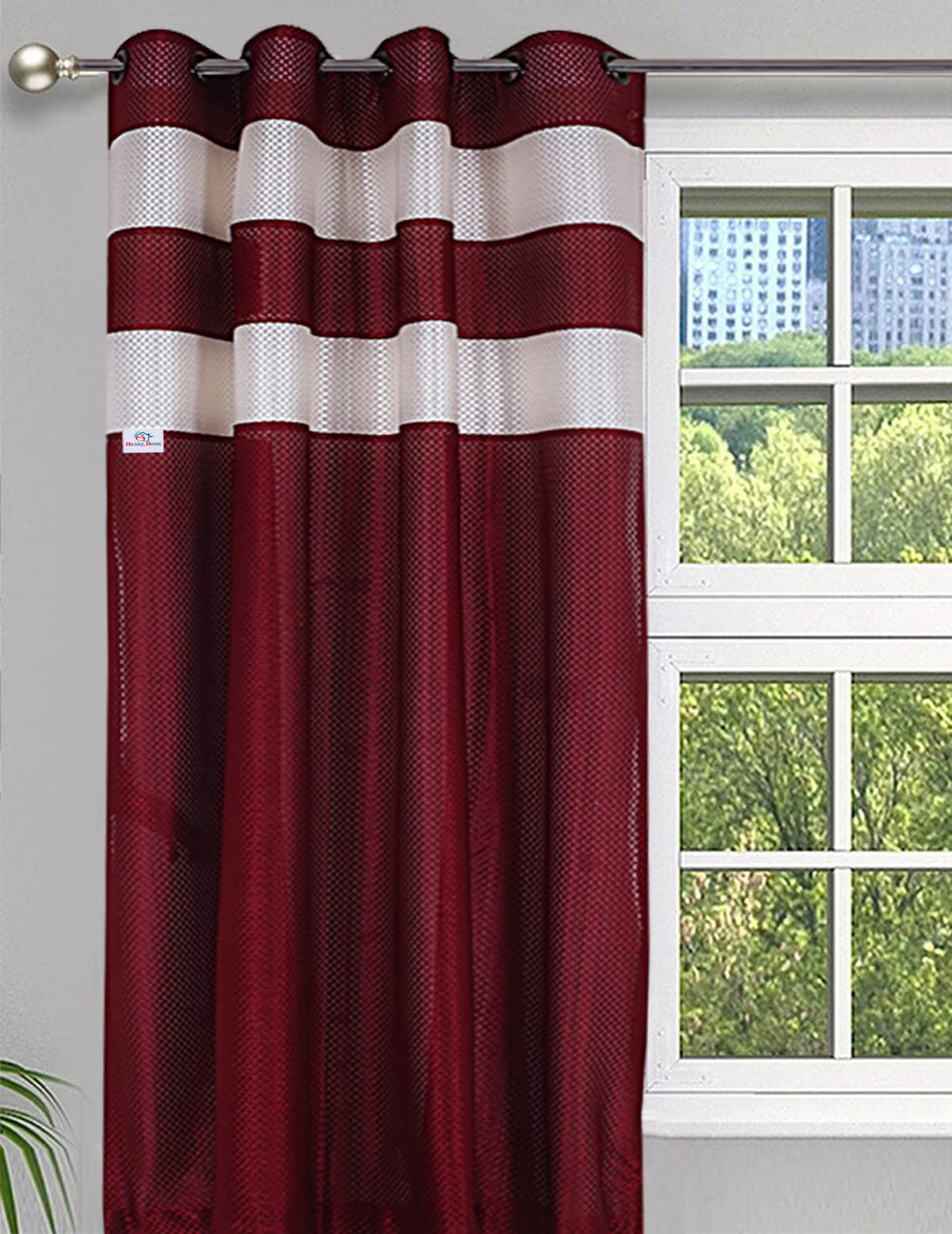 Heart Home Polyester Window Curtain 8 Eyelets,7 Feet (Maroon) 54HH4325.