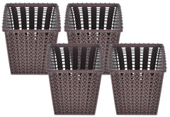 Heart Home Square Shape M 5 Multipurpose Plastic Holder/Organizer for Kitchen, Bathroom, Office, Living Room - Pack of 4 (Brown)-46HH0442