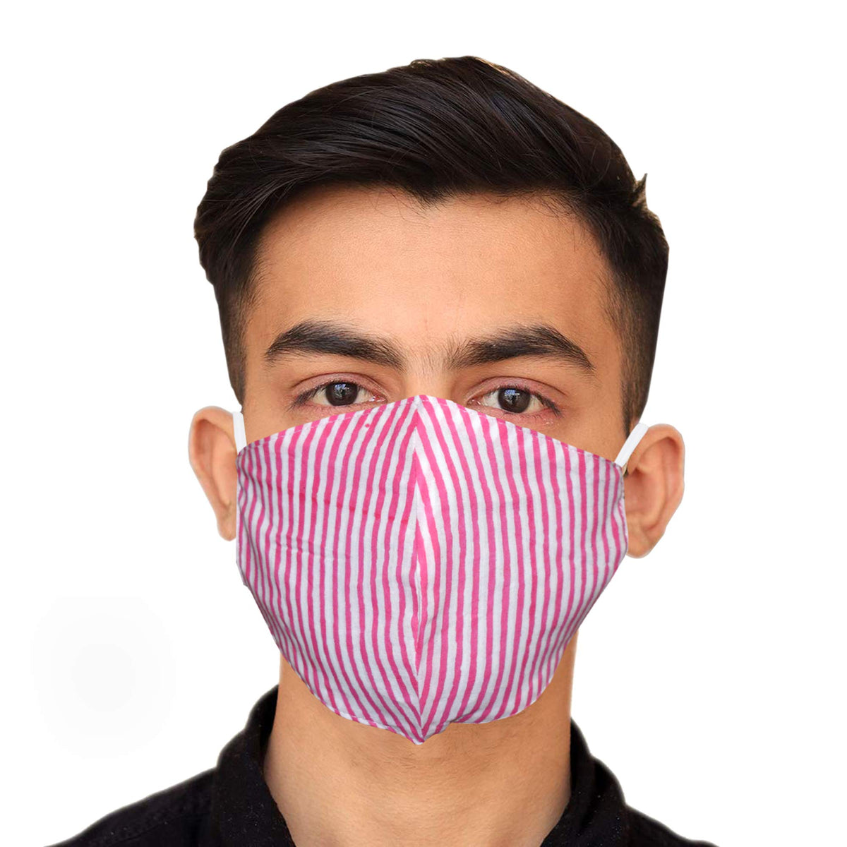 Kuber Industries Lining Print 100% Cotton 2-Layer Reusable Anti Pollution Mask (Pack of 20 White & Pink)