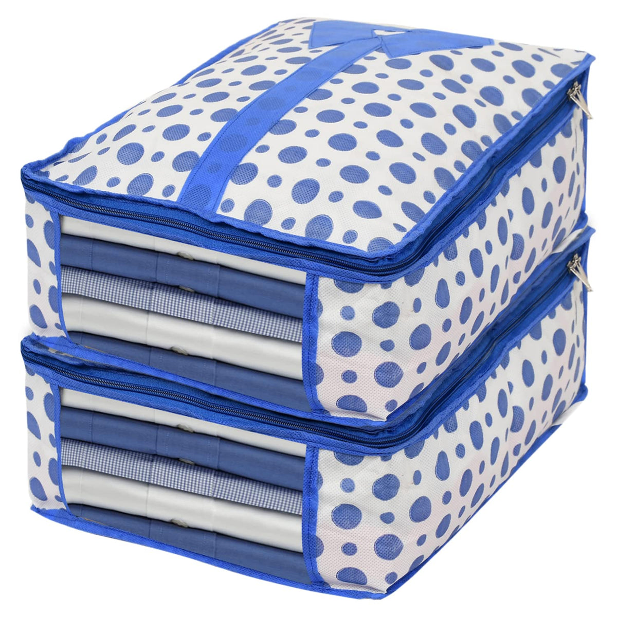 Kuber Industries Dot Print Non-Woven Shirt Cover/Clothing Organizer/Wardrobe Organizer For Home, Traveling Pack of 2 (Blue) 54KM4178
