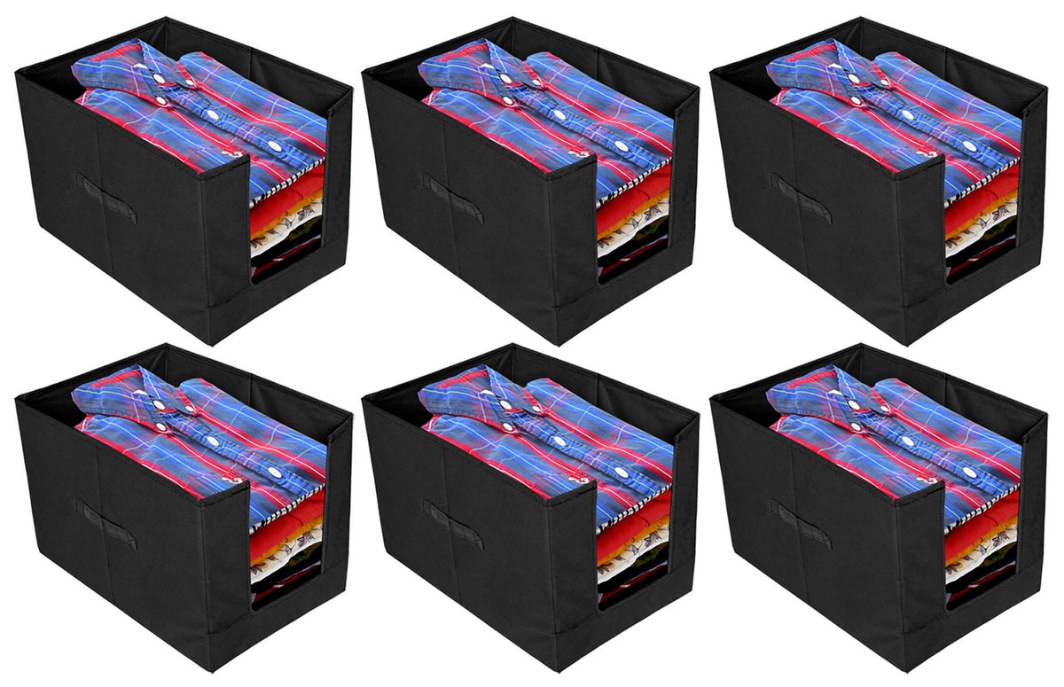 Kuber Industries 6 Pieces Non Woven Shirt Stacker/Shirt Organizer Wardrobe Organizer (Black)-KUBMART2892