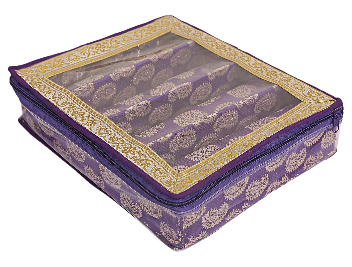 Kuber Industries Multipurpose Carry Design Laminated 4 Rod Bangle Box/Organizer/Case With Tranasparent Top (Purple)-47KM061