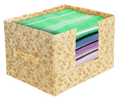 Heart Home Metallic Flower Printed Multiuses Non-Woven Closet Organizer, Storage Bin, Shelf Storage Oragnizer With Handle (Ivory)-HS43HEARTH26367